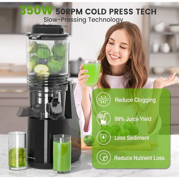 Cold Press Juicer 350W – 6.5” Wide Chute, High Yield, Easy Clean Machine - Picture 4 of 7